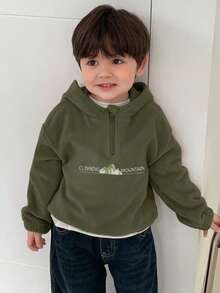 DAZY Baby Boy Letter Print Half-Zip Hooded Long Sleeve Sweatshirt - Green - View 3
