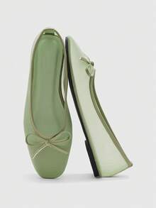 CUCCOO BIZCHIC Women's Casual Versatile Minimalist Bow Decor Flat Loafers For Christmas Spring Shoes - tender green mesh yarn - View 7