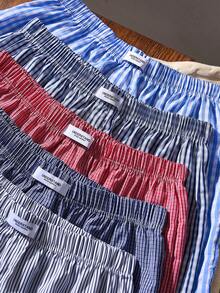 5pcs/Set Plaid & Striped Print Comfortable Casual Men's Harem Pants Men Boxers Pack - Multicolor - View 3