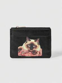 ROMWE Kawaii 纯黑猫头造型卡片包 - 黑色貓 - 查看 1