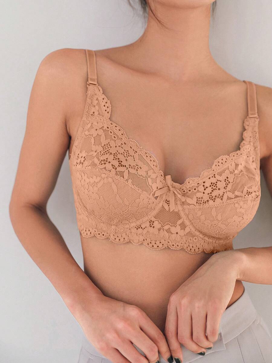 DAZY Áo ngực dây mảnh điều chỉnh được, đệm nhẹ, phối ren, thích hợp cho nội y mùa xuân và mùa hè dành cho phụ nữ. - Màu be - Xem 1