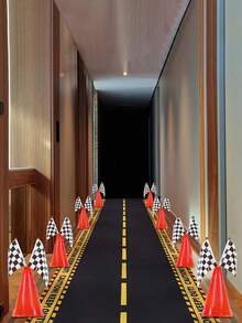 6-36件套赛车锥旗套装，含方格旗，塑料赛道，适用于生日派对室内外安全装饰 - 彩色 - 查看 5