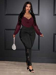 Slaydiva 2026 Frühling/Sommer Neuer Musikfestival, Ostern, Westlicher, Nomadischer Stil, Geburtstagsfest, Abschlussfeier Saison, College Stil, Studentenbekleidung, Alltägliche Lässig, Allround Vielseitig, Lässig, Urlaub, Kreuzfahrt Reise, Strand, Sonnenbaden, Viral, Streetwear, Brunch, Flughafen, Party & Feiertag Damen Große Größen Schwarze Hohe Taille Kreuz Farbblock Spitze Yoga Leggings Mit Taschen - UPF50+ Geeignet Für Frühling, Sommer, Herbst, Winter - Schwarz - Übersicht 9