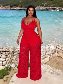 Slaydiva 新款/复活节/西部风/节日/新年/情人节性感/街头风女装/辣妹蕾丝吊带连体裤 大码 - 红色 - 紅色 - 查看 12