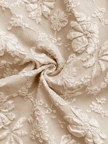 SHEIN LUNE Blue Elegant Cardigan Collar Jacquard Puff Sleeve Blouse, Summer - Khaki - View 5