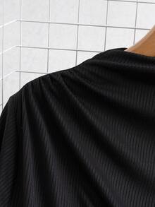 Franclia 大码女装两件套，长袖褶皱针织上衣搭配格子短裤，优雅通勤休闲装，适合春、秋、冬三季穿着。 - 黑色 - 查看 4