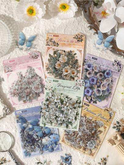 2 Set Of 40 Pcs Flower Scrapbook Stickers Watercolor PET Transparent Waterproof Stickers Set For Junk Journal Journaling Water Bottles Phone Laptop Decals Pack For Teens Girls Kids Adults