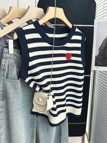 Franclia 新款春秋季休闲温柔韩版甜美针织女式毛衣背心 - 藏蓝色 - 查看 4