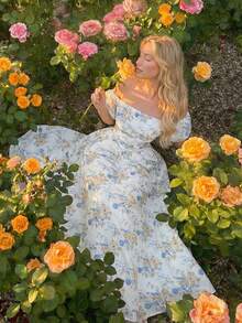 SHEIN MOD 女士碎花露肩中长连衣裙 - 彩色 - 查看 2