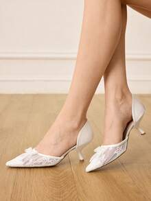 CUCCOO HITCHD Women's Pointed Toe Bow Decor Elegant High Heels Valentine's Day Elegant Shoes - White - View 6