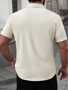 OTTIMOZO Men's Lace Patchwork Front Button Casual Short Sleeve Shirt - Apricot - View 2