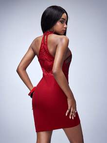 Y2Kool BiGraphic Women's Red Fashionable Sexy Cheongsam New Chinese-Style Button Dragon Pattern Lace Patchwork Casual Mini Dress - Red - View 2