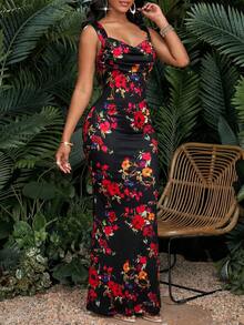 SHEIN Lady Women's Elegant Romantic All-Over Print Fitted Dress - Multicolor - View 4