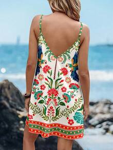 Sylviya Vestido mini casual de mujer con estampado floral retro, adecuado para primavera/verano, vacaciones - Multicolor - Ver 2