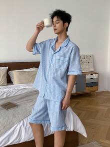 DAZY Herren Sommer Kurzarm Hemd und Shorts Pyjama Set - Verschiedenfarbig - Übersicht 4