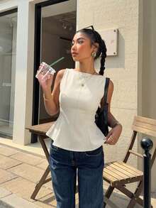 Siren Gaze 女士露背蝴蝶结A字上衣，夏季新品 - 杏色 - 查看 6