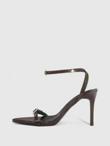 CUCCOO SZL Sandalias de tacón alto con punta puntiaguda y hebilla de rhinestone elegantes y de moda para mujer - Café integral - Ver 10