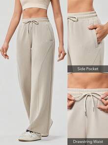 OutZeal Women Sweat Pants Gym Workout Wide Leg Side Pocket Active Bottoms - Beige - View 5