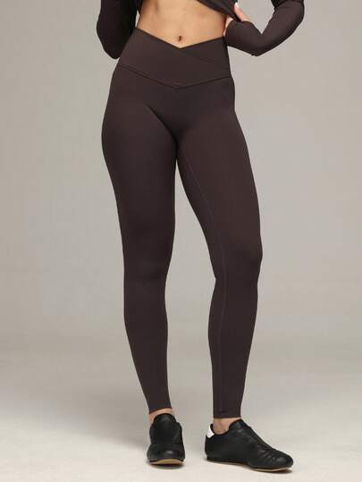Sigmas Women's No Front Seam Crossover Waist High Waisted Legging Gym Yoga Workout