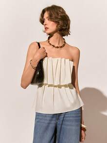 Poéselle Women's Elegant Pleated Strapless Top, Suitable For Summer Vacation And Dates - White - View 5