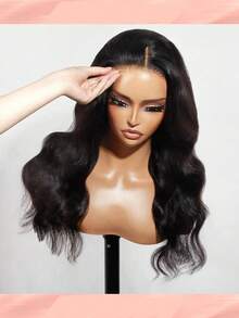 Body Wave 13x6 Glueless Hair Black Layered Bouncy Wig Human Hair Lace Frontal Wig With Drawstring Pre-Plucked Pre Cut Invisible Max Lace Closure Hair With Drawstring Natural Look Pre Styled Hairline For Women Daily Use - Natural Black - View 3