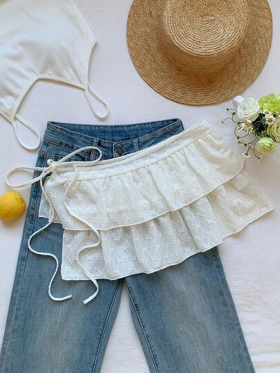 Comfortcana Women's Floral Embroidery Ruched Casual Versatile Daily Wear Midi Skirt, Summer Outfit For Women