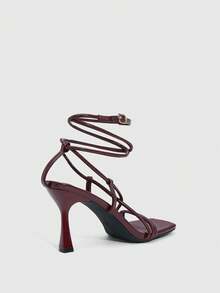 CUCCOO SZL Giày sandal cao gót mũi vuông mỏng màu cà phê thời trang dành cho nữ, kiểu dáng gợi cảm, thích hợp cho tiệc tùng, dạ hội, hẹn hò, hộp đêm. - Màu Đỏ Sâu - Xem 8
