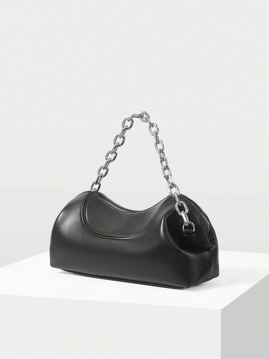 MOTF WOMEN'S FASHION STREET CHIC CHAIN ZIPPER HANDBAG, SUITABLE FOR DAILY COMMUTE - Black - View 2