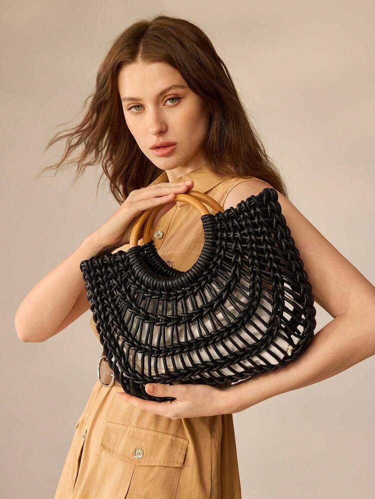 WOMEN'S WOVEN RING HANDLE TOTE BAG