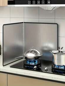 SHEIN 1PC Stainless Steel Kitchen Oil Splash Guard - Metal Anti Splatter Shield Guard - Stove Heat Insulation Baffle - Nonstick Oil Baffle Plate - Kitchen Cooking Gadgets - Multicolor - View 8