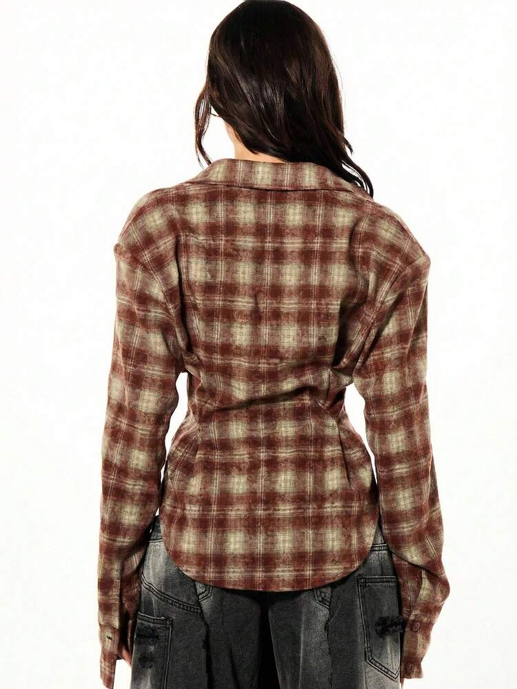 SUMWON WOMEN Oversized Plaid Shirt With Cinched Waist