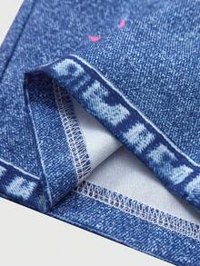 SHEIN Tween Girls' Knit Star Print Overalls, Fashionable For Back To School, Personalized Outfit For Spring, Summer, Autumn - Dusty Blue - View 7