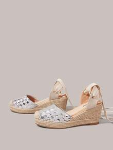 Styleloop Women's Vacation Casual Lace-Up Platform Wedge Shoes - Silver - View 3