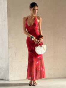 Bluhae Women's Elegant Casual Sexy Deep V Bodycon Maxi Dress - Multicolor - View 3