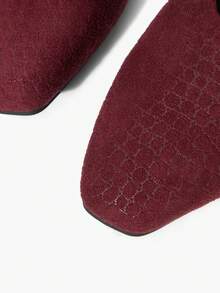 MOTF PREMIUM FASHIONABLE VINTAGE COMFORTABLE CASUAL LEOPARD PRINT FAUX SUEDE MARY JANE SQUARE TOE FLAT SHOES - Burgundy alligator pattern - View 6