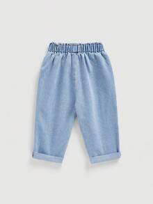 LMoss Kids 女婴花卉刺绣宽松锥形卡其色牛仔裤 - 淺色水洗藍 - 查看 2