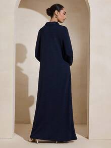 Graceveil Casual Loose Textured Fabric Women's Navy Blue Arabic Style Dress - Blue - View 2