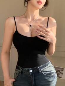 DAZY 女士露背性感休闲修身吊带背心 - 黑色 - 查看 5