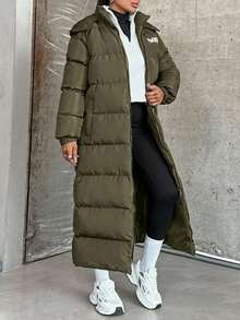 EURMUSE Hooded Keeping Warm Long Padded Coat - Green - View 5