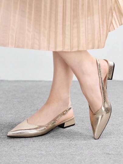 CUCCOO BIZCHIC New Pointed Toe Chunky Heel Pumps, Low Heel Slip-On Closed Toe Dress Shoes For Work