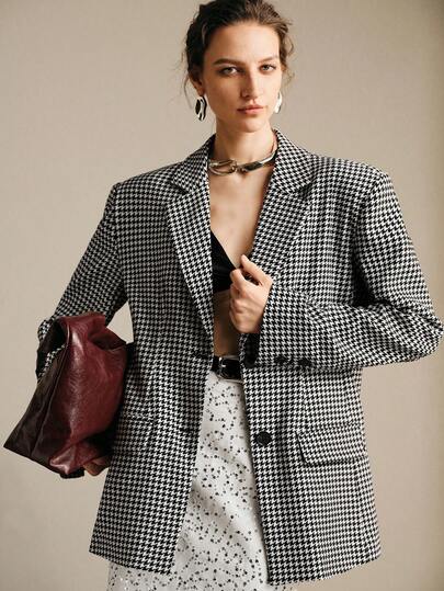 Arave 女士超大款千鸟格图案翻领休闲/工作西装外套