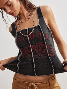 Bohemela 休闲针织印花女式背心 - 黑色 - 查看 4