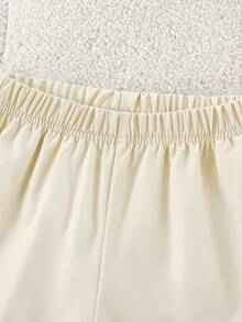 SHEIN Vintaside Kids Set de 2 piezas de camiseta sin mangas beige con lazo decorativo con botones delanteros y pantalones de pierna ancha, conjunto informal adecuado para uso diario, eventos, ocasiones formales, vuelta al colegio - Albaricoque - Ver 6