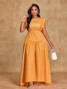 Brilight 女士优雅度假连衣裙，波西米亚风情，完美适用于日光浴、返校季和日常出行。这款连衣裙采用前褶设计、荷叶边装饰、高腰A字廓形、无袖设计，领口处饰有系带蝴蝶结。是完美的夏日连衣裙之选。 - 黃色 - 查看 7