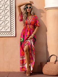Flora Isola Flora Isola Vestido Longo Boêmio Feminino Boêmio Primavera Verão | Vestido Estampado Floral Fúcsia Multicolorido | Conjunto Elegante Romântico de Luxo Leve para Férias em Ilha, Spa, Resort, Caminhada, Piquenique, Convidado de Casamento, Encontro no Dia dos Namorados, Festa - Pink - Visão 7