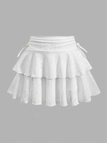 SHEIN Váy casual đơn sắc tối giản dành cho bé gái tuổi teen - trắng - Xem 3
