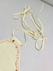 Roelina 女士黄色露背无袖针织上衣 - 修身剪裁，串珠装饰 - 夏季海滩度假休闲上衣 - 柔软舒适轻盈的露背针织上衣 - 杏色 - 查看 3