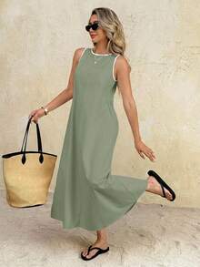 SHEIN Frenchy Vestido casual de mujer con cuello redondo, sin mangas y holgado para vacaciones - verde menta - Ver 3