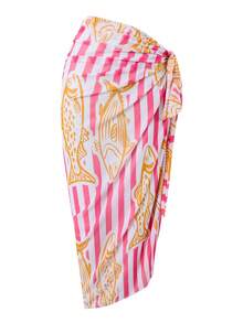 Swim Vcay Digital Print Women Beach Holiday Casual Long Mesh Skirt Cover Up - Multicolor - View 2