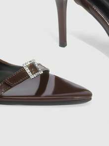 CUCCOO SZL Sandalias de tacón alto con punta puntiaguda y hebilla de rhinestone elegantes y de moda para mujer - Café integral - Ver 9